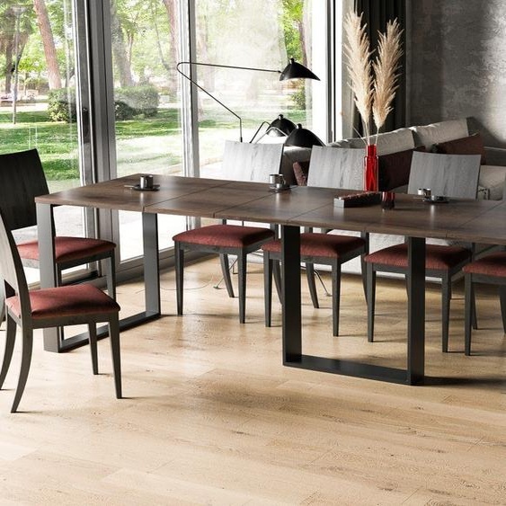 Endo-Möbel Table de salle à manger extensible Borys Max 130cm - 250cm piètement traîneau traîneau métal Kulissentisch (Chêne Monastère)