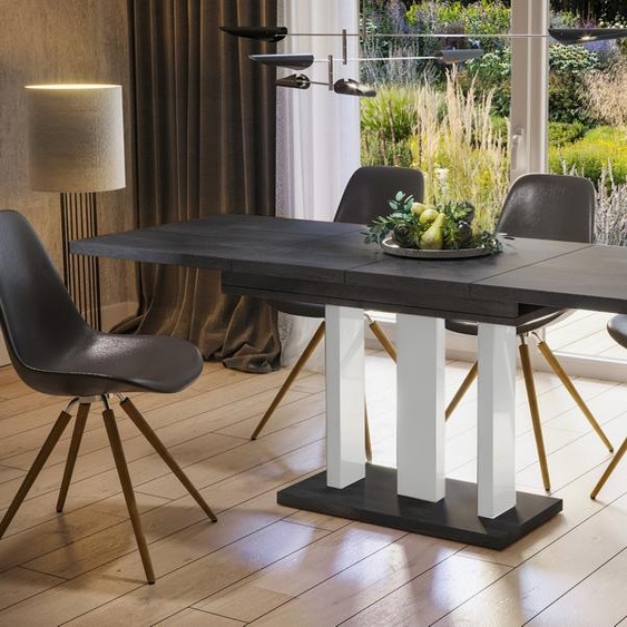 Endo-Moebel Table de salle à manger Appia White 130cm - 210cm extensible table à colonne table de cuisine (béton foncé)