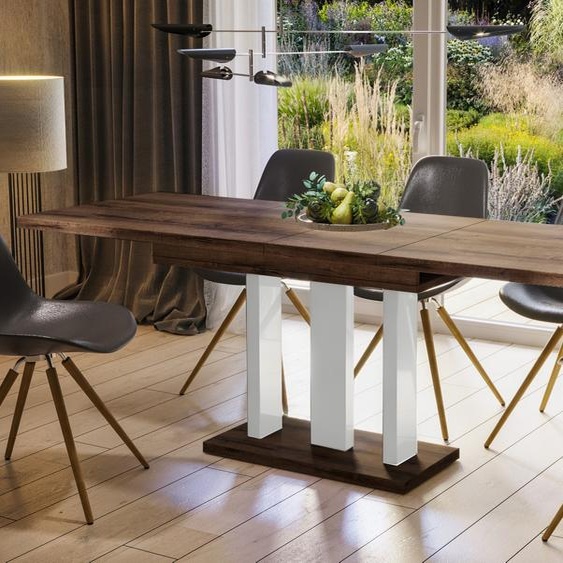 Endo-Moebel Table de salle à manger Appia White 130cm - 210cm extensible table à colonne table de cuisine (chêne Monastery)