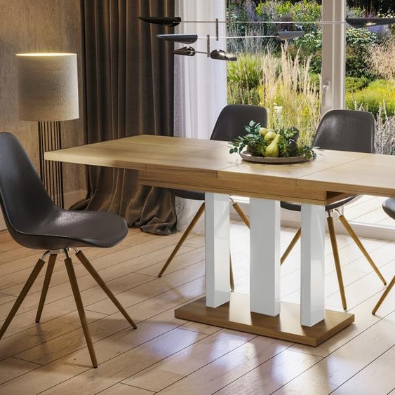 Endo-Moebel Table de salle à manger Appia White 130cm - 210cm extensible Table à colonne Table de cuisine (chêne naturel)