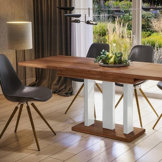 Endo-Moebel Table de salle à manger Appia White 130cm - 210cm extensible Table à colonne Table de cuisine (chêne Stirling)