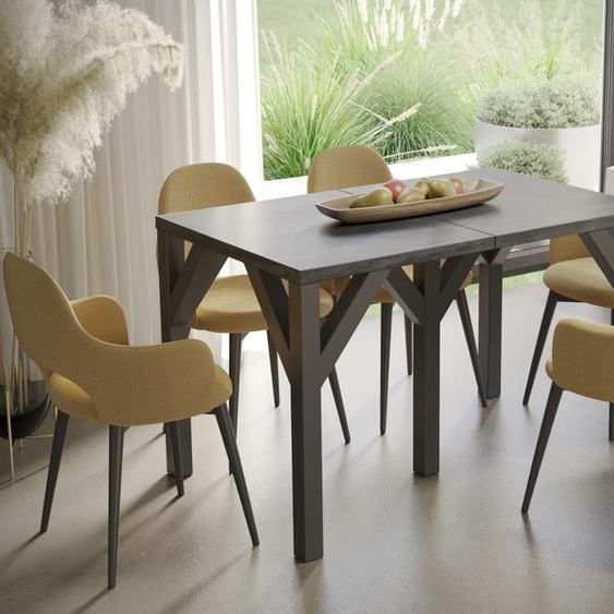 Endo-Moebel Table de salle à manger Dunaj 130cm - 350cm extensible châssis métallique table de cuisine (béton foncé)