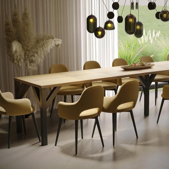 Endo-Moebel Table de salle à manger Dunaj 130cm - 405cm extensible châssis métallique Table de cuisine (chêne naturel)