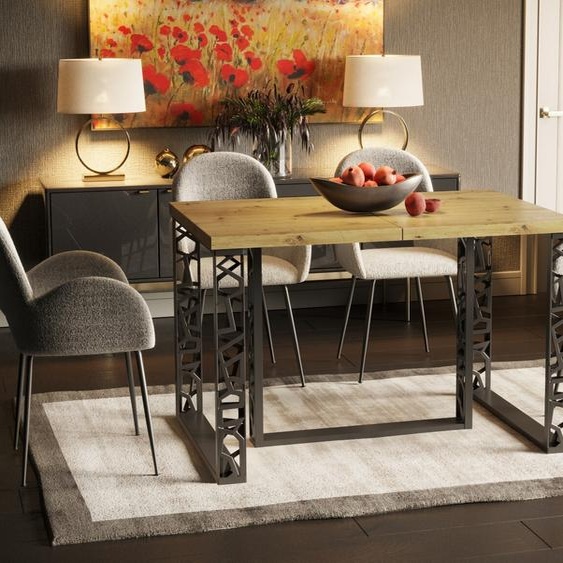 Endo-Moebel Table de salle à manger Ewerest Max 130cm - 330cm extensible Table de cuisine à patins métalliques (Chêne Artisan)