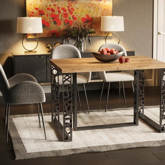Endo-Moebel Table de salle à manger Ewerest Max 130cm - 330cm extensible Table de cuisine à patins métalliques (Chêne Craft)