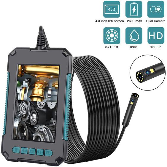 Owsoo - Endoscope Industriel, Caméra dinspection Endoscope à Deux Têtes, Endoscope Numérique à Double Objectif 1080P hd, Écran 4,3 Pouces, étanche