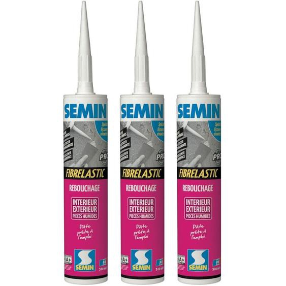 Enduit de Rebouchage Élastique Semin Fibrelastic - à base de fibre de verre pour fissures vivantes - Intérieur/Extérieur - Cartouche 310 ml (lot de 3)