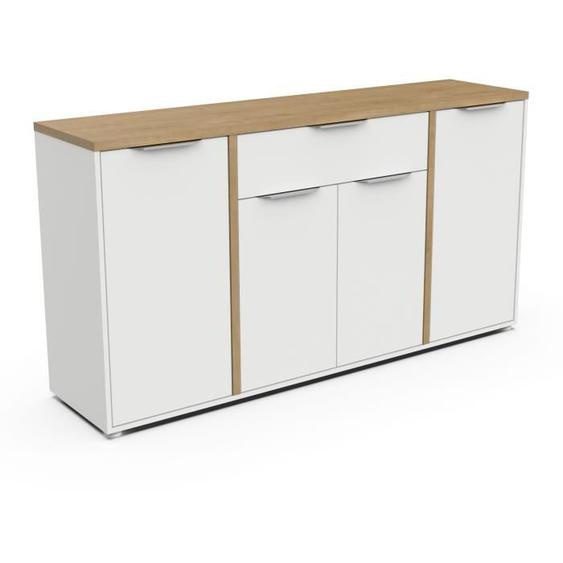 Enfilade ACCESS - 4 portes + 1 tiroir - Décor chêne Hamilton et Blanc - L 160,7 x P 39,6 x H 85,6 cm - DEMEYERE