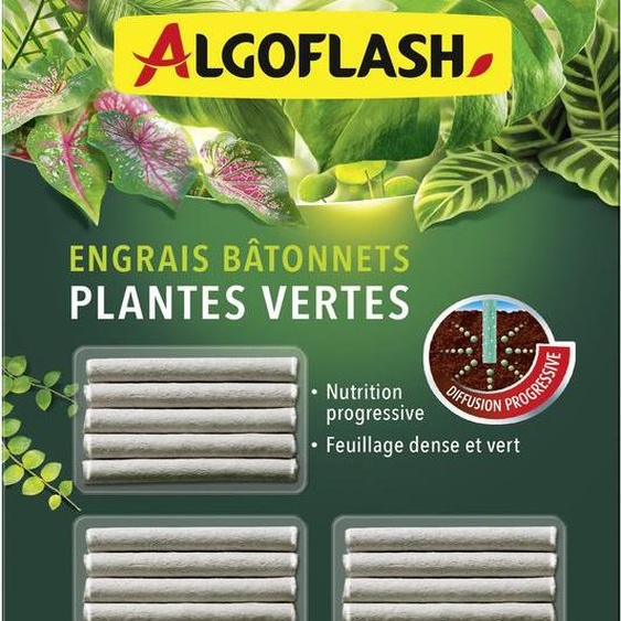Engrais Bâtonnets Algoflash Nutrition Continue Plantes Vertes - Algoflash