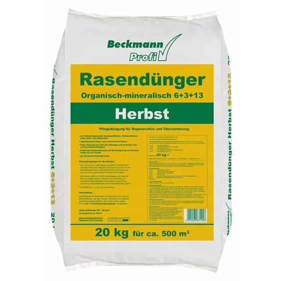 Engrais gazon automne 20 kg, NPK 6+3+13, fertilisation gazon automne, pour environ 500m²