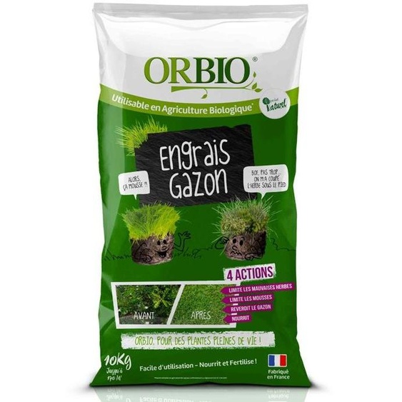 Engrais Gazon ORBIO, Formule Gazon, Favorise Densité et Verdure, Stimule la Pousse, Renforce les Racines