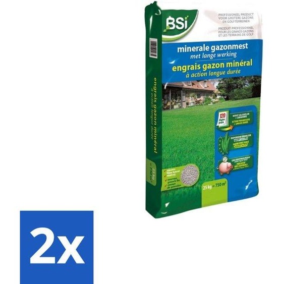 Engrais minéral pour gazon pour un sol de gazon solide - 25 kg (750 m²) - Lot de deux