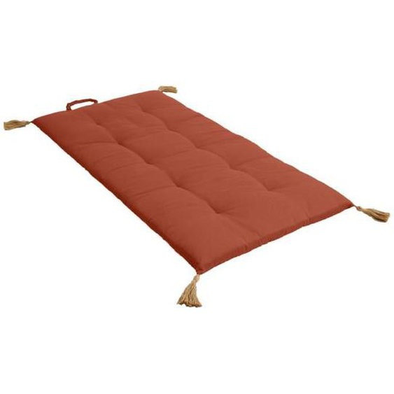 Enjoy Home - Futon repliable Panama avec pompons en jute - Orange terre cuite
