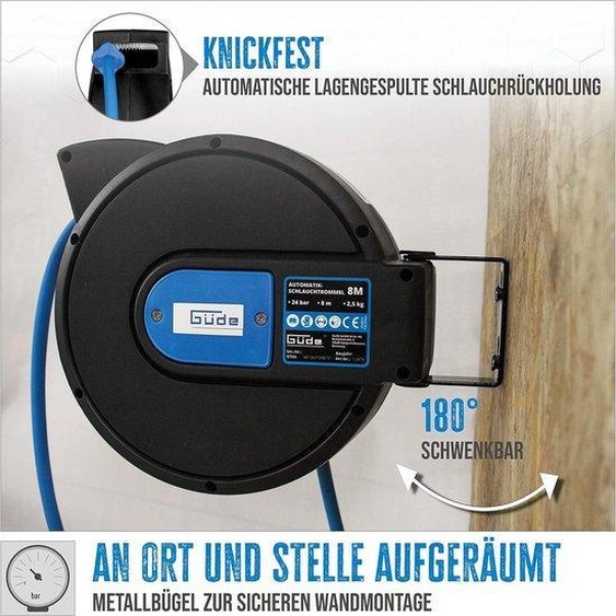 Enrouleur automatique de tuyau darrosage 8 m, bleu et noir, à fixation murale