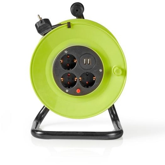 Enrouleur de câble | Prise de terre | 25,0 m | 3000 W | 16 A | Type de mise à la terre : Prise latérale | 230 V AC 50/60 Hz | Angle de la prise : 90 ° | H05VV-F 3G1.5mm² | Fusible : Oui | Vert / Noir