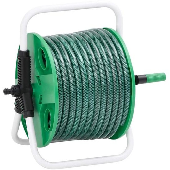 Enrouleur de tuyau vert sur pied avec jeu de raccords de tuyaux