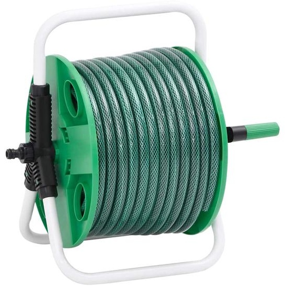Enrouleur de tuyau vert sur pied avec jeu de raccords de tuyaux