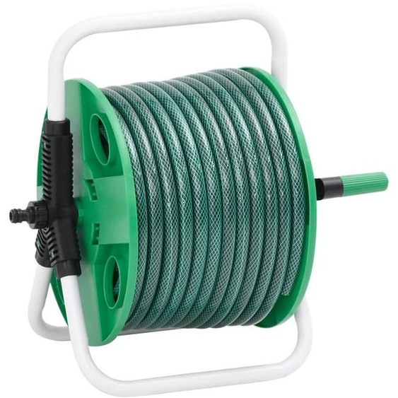 Enrouleur de tuyau vert sur pied avec tuyau de 20 m PVC