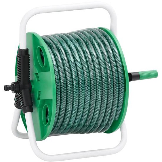 Enrouleur de tuyau vert sur pied avec tuyau de 30 m PVC