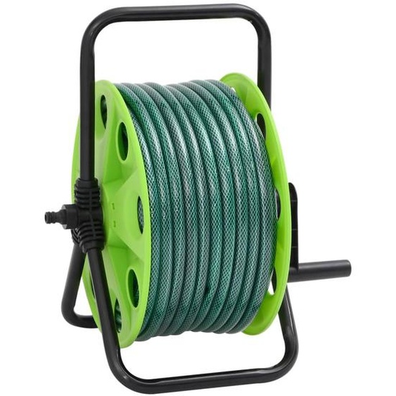 Enrouleur de tuyau vert sur pied avec tuyau de 30 m PVC