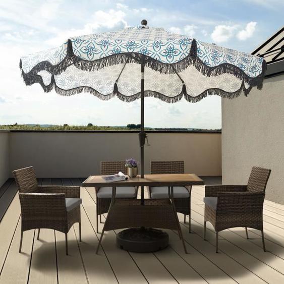 Ensemble 1 Table et 4 chaises de jardin extérieur 5 pièces imitation rotin coussins amovibles Marron/Gris Teamson Home PT-OF0021A