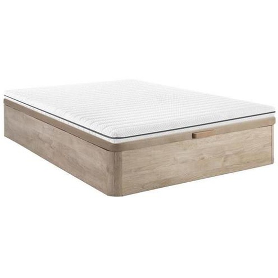 Ensemble 140 x 190 cm sommier coffre naturel clair + matelas mousse déhoussable ép.10cm - NASUS de DREAMEA