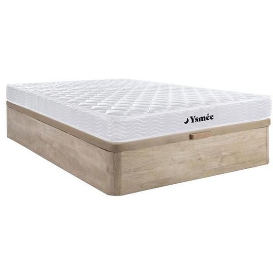 Ensemble 140 x 190 cm sommier coffre naturel clair + matelas ressorts et mémoire de forme ép.15cm - WOLKENLOS de MORGENGOLD