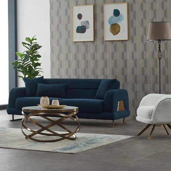 Ensemble 3 places Fauteuil Canapé Tissu 2pcs Canapé rembourré Bleu Set