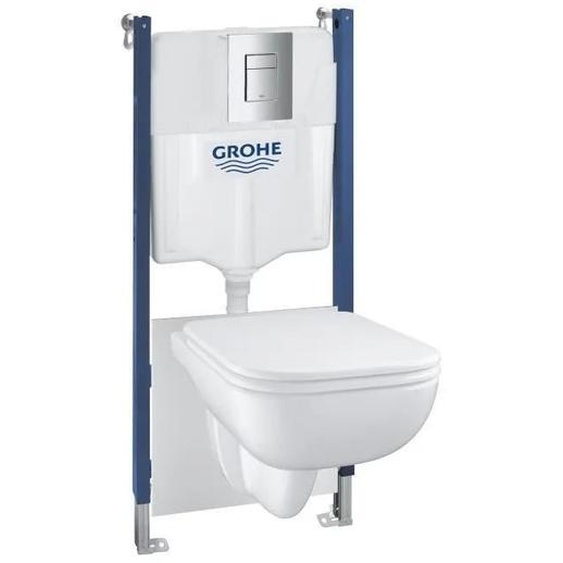 ensemble 5 en 1 chasse deau à encastrer - GROHE - Blanc - 1,13 m - Céramique - Cuvette de WC + Siège de WC + Plaque de déclenchement + Supports muraux