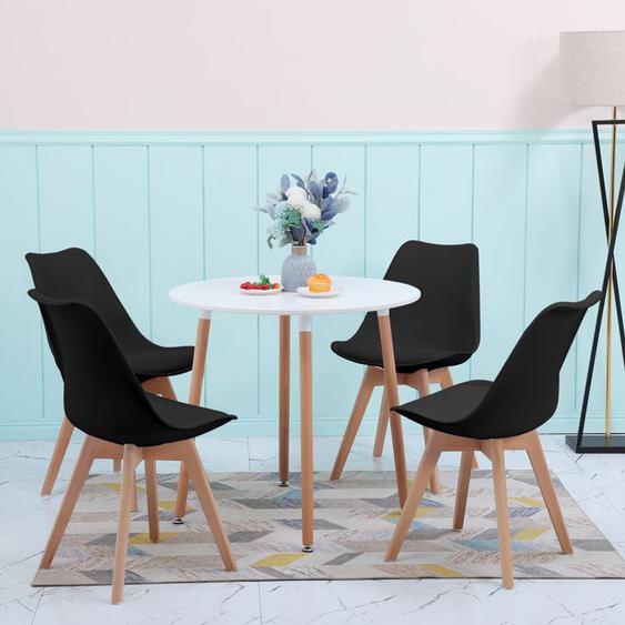 Ensemble 5 pièces 1 table blanche 4 chaises noires Cuisine Ensemble Table et chaises pour Salle à Manger Design élégant