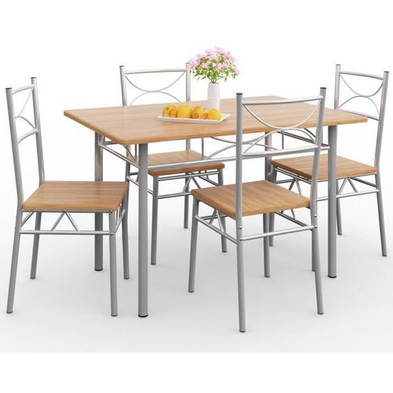 Ensemble 5 pièces Paul hêtre 1 Table 4 chaises métal laqué Cuisine Ensemble Table et chaises pour Salle à Manger Design élégant