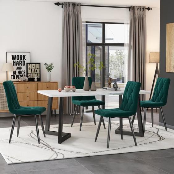 Ensemble 5 pièces - TIMPFEE - Table 4 chaises - Vert - Métal - Rectangulaire
