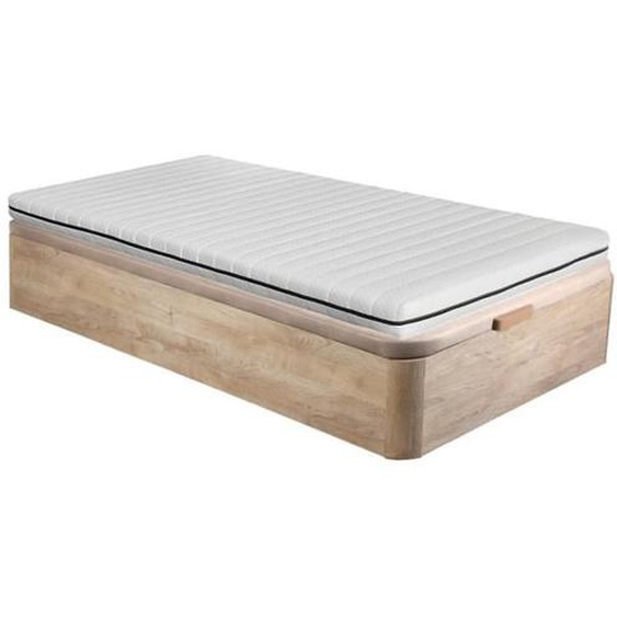 Ensemble 90 x 190 cm sommier coffre naturel clair + matelas mousse déhoussable ép.10cm - NASUS de DREAMEA