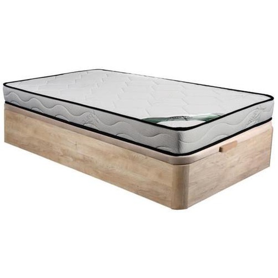 Ensemble 90 x 190 cm sommier coffre naturel clair + matelas mousse et coutil bambou ép.15cm - KANANI de NATUREA