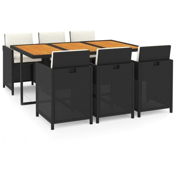 Ensemble à manger de jardin coussins 7pcs Résine tressée Noir