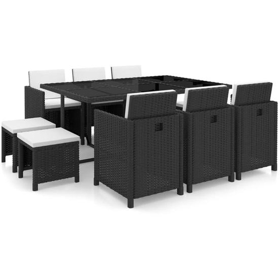 Ensemble à manger d’extérieur 11 pcs coussins résine tressée