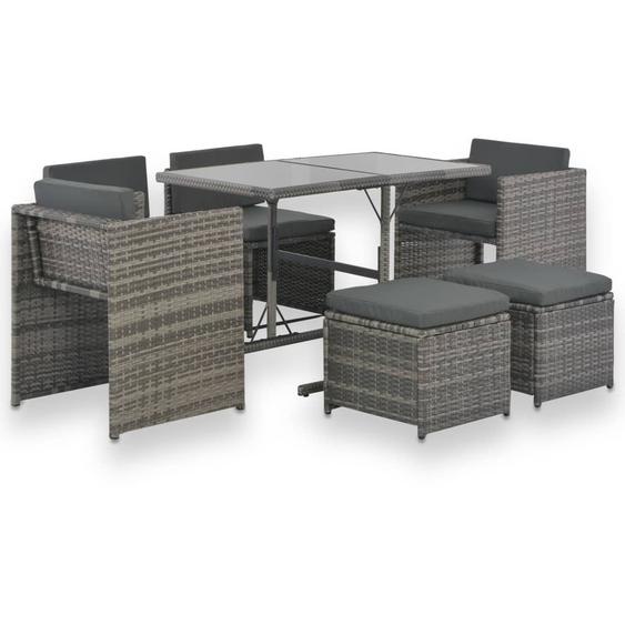 Ensemble à manger dextérieur 7pcs coussins Résine tressée Gris