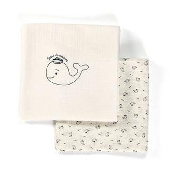 Ensemble Accessoires 100% Coton Bébé Garçon Fond Naturel Imp Bleu