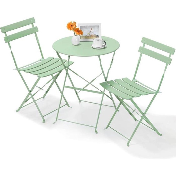 Ensemble Bistro - table et 2 chaises - 3 pièces, pliable, fer, Pour jardin/balcon, table 60×60×72 cm, poids 13,6 kg - vert