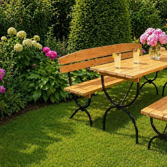 Ensemble brasserie BAVORD DE LUX I 180x60cm - pin massif - table + bancs avec dossier - Bois foncé
