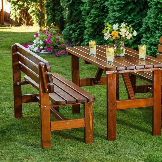 Ensemble brasserie BAVORD MASIV 150x70cm - épicéa massif - table + bancs avec dossier