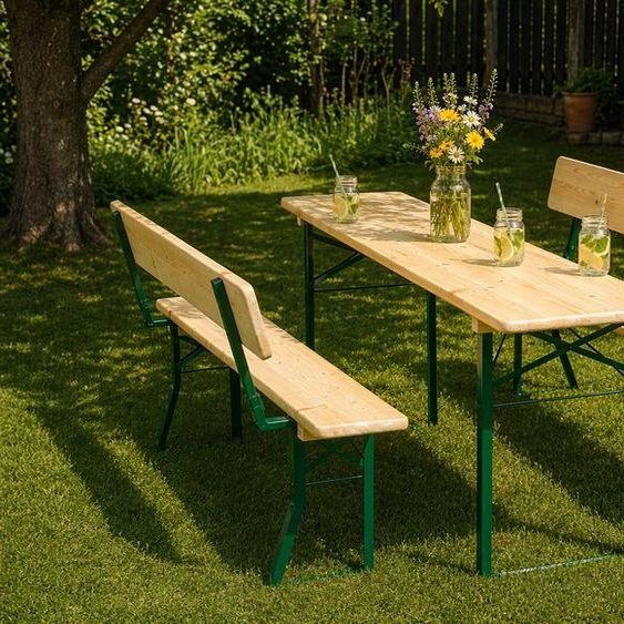 Ensemble brasserie BAVORD PREMIUM 220x50cm - pin massif - table + bancs avec dossier