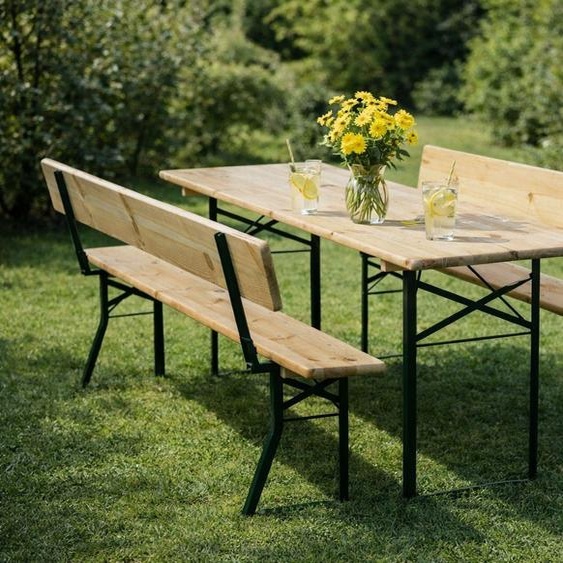 Ensemble brasserie BAVORD PREMIUM 220x70cm - pin massif - table + bancs avec dossier