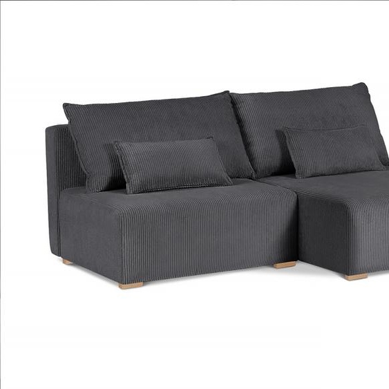 ensemble canapé dangle 210 cm sur pieds en bois FLUFFY avec fonction relax, avec repose-pieds, meuble dangle en L (tissu : poso 34 - gris foncé, ottoman : à droite)