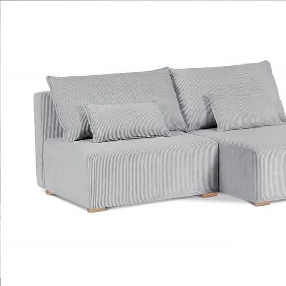 ensemble canapé dangle 210 cm sur pieds en bois FLUFFY avec fonction relax, avec repose-pieds, meuble dangle en L (tissu : poso 55 - gris clair, ottoman : à droite)