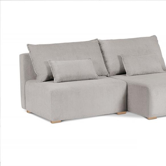 ensemble canapé dangle 210 cm sur pieds en bois FLUFFY avec fonction relax, avec repose-pieds, rembourré en forme de L (tissu : poso 100 - beige, ottoman : à droite)
