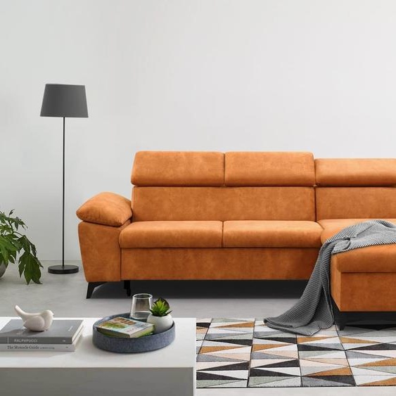 Ensemble canapé dangle Colin pour le salon, pieds en métal noirCaisson dangle rembourré avec fonction de couchage (tissu : sally 14 - orange, ottoman : à droite)