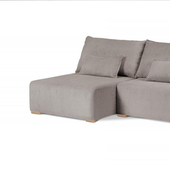 ensemble canapé dangle de 210 cm sur pieds en bois FLUFFY avec fonction relax, avec repose-pieds, rembourré en forme de L (tissu : poso 02 - cappucino, ottoman : à gauche)