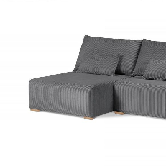 ensemble canapé dangle de 210 cm sur pieds en bois FLUFFY avec fonction relax, avec repose-pieds, rembourré en forme de L (tissu : poso 60 - gris, ottoman : à gauche)