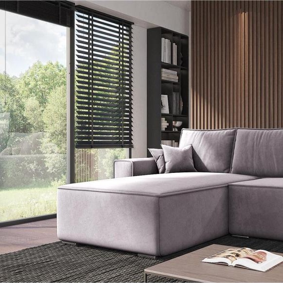 Ensemble canapé dangle en velours rose 250 x 176 cm Lores canapé dangle rembourré avec fonction de couchage, couleur : rose (monolith 02), ottoman : gauche